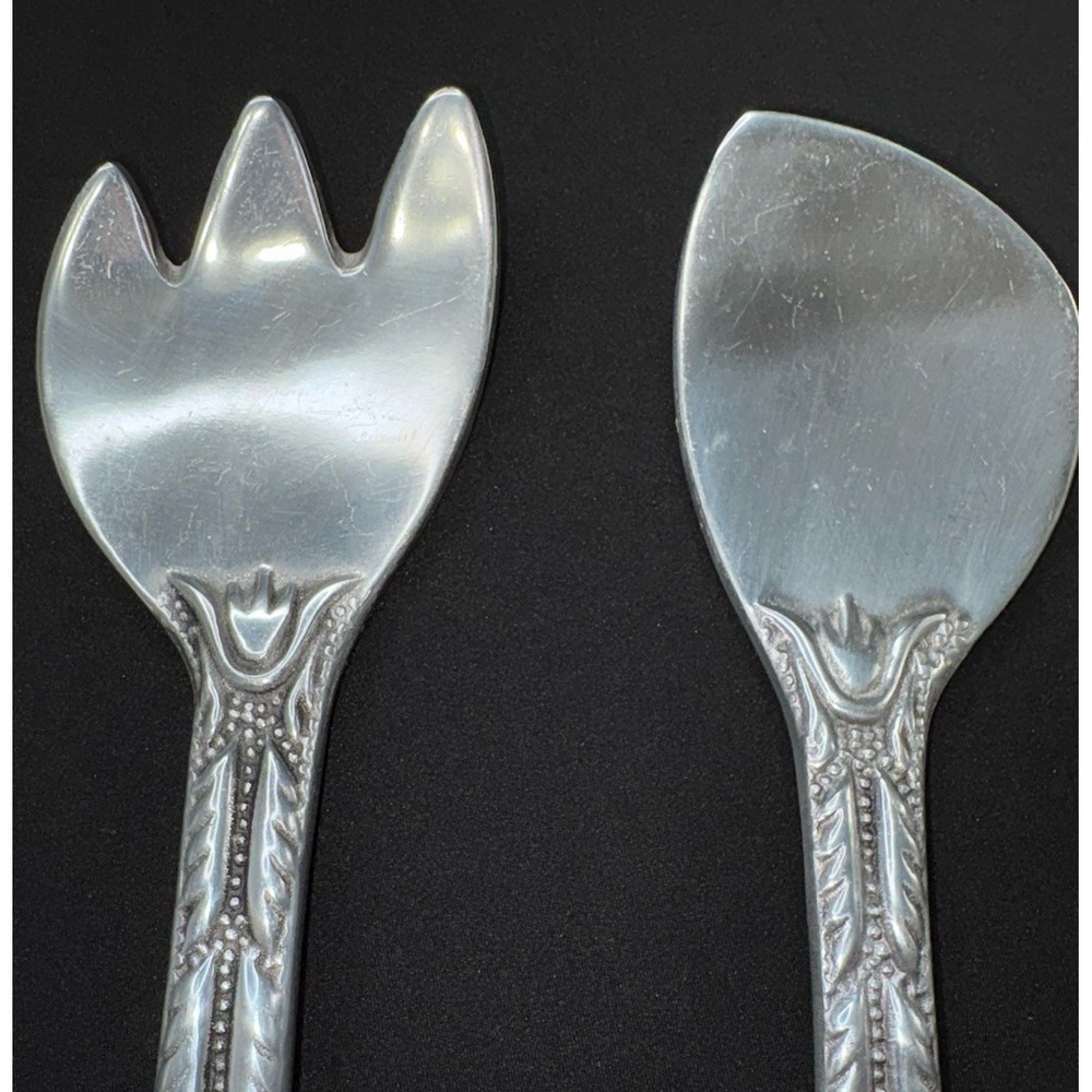 Vintage Wilton Armetale Large Salad Serving Utensils Fork & Spoon Tulip Pattern - Picture 8 of 8